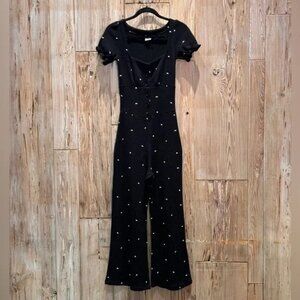 Black Eyewear Jumper Button-Down Front Short Sleeves Small White Dot Pattern Siz